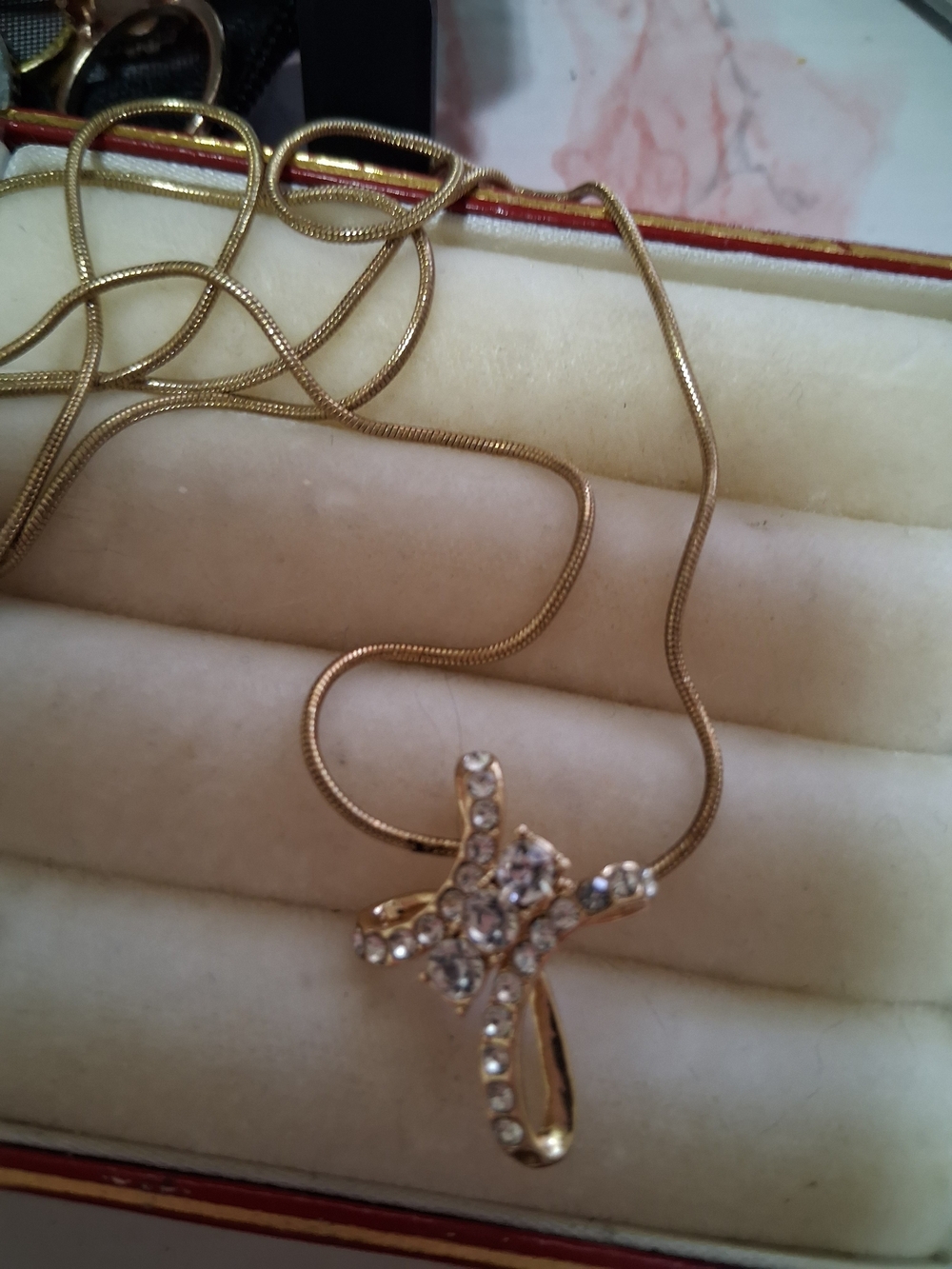 Gold Crystal Cross Pendant Necklace - Women Jewelry